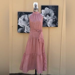 Self-tie Polka Dot Maxi Halter Dress